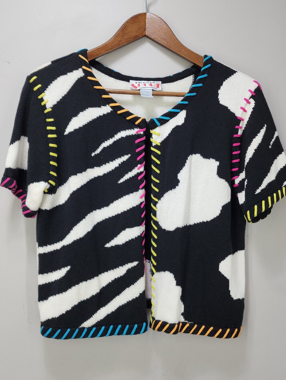 80s Vintage Richard Sport Animal Print Short Sleeve Cardigan